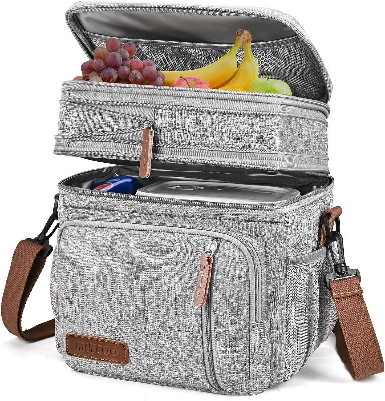 Photo 1 of MIYCOO Lunch Bag for Women Men Double Deck Lunch Box - Leakproof Insulated Soft Large Adult Lunch Cooler Bag for Work, (Grey,15L)
