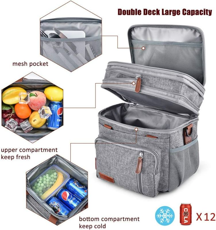 Photo 4 of MIYCOO Lunch Bag for Women Men Double Deck Lunch Box - Leakproof Insulated Soft Large Adult Lunch Cooler Bag for Work, (Grey,15L)
