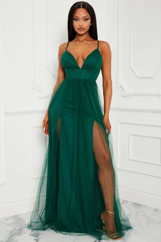 Photo 1 of Edina Tulle Maxi Dress - Emerald Size Small 