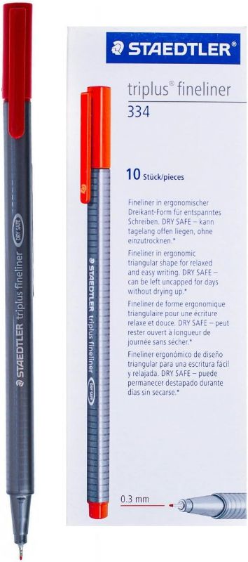 Photo 1 of Staedtler Triplus Fineliner Pens, 0.3mm, Red, Pack of 10 (334-2)
