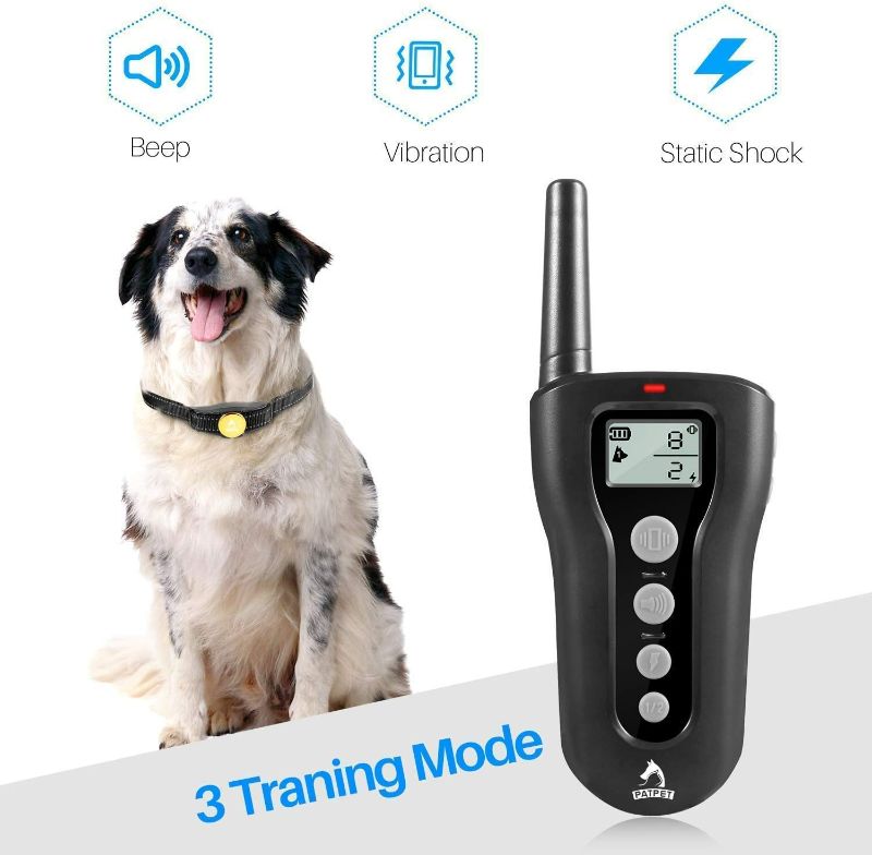 Photo 2 of PATPET Dog Training Collar - Rechargeable Dog Training Collar with Remote for Medium Large Dogs 1000Ft Remote Range 3 Training Modes IPX7 Waterproof Black
