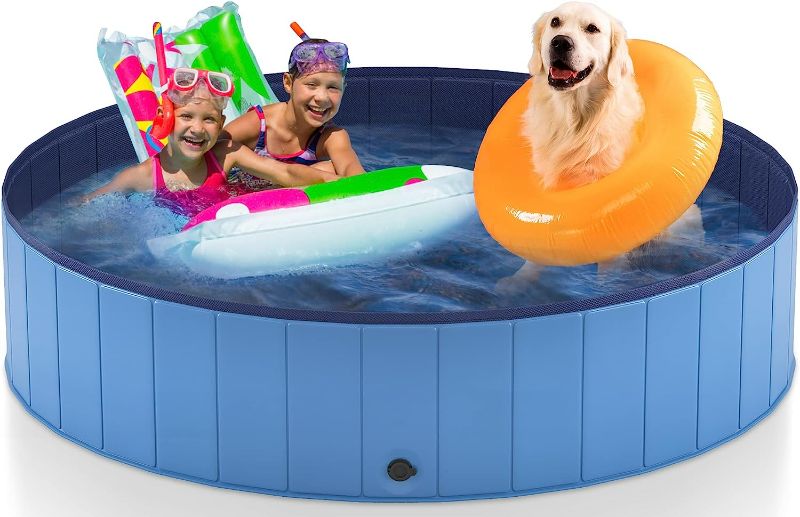 Photo 1 of Foldable Dog Pool for Large Dogs, Portable Hard Plastic Dog Swimming Pool?Outdoor Collapsible Pet Bathing Tub for Pets Dogs and Cats,