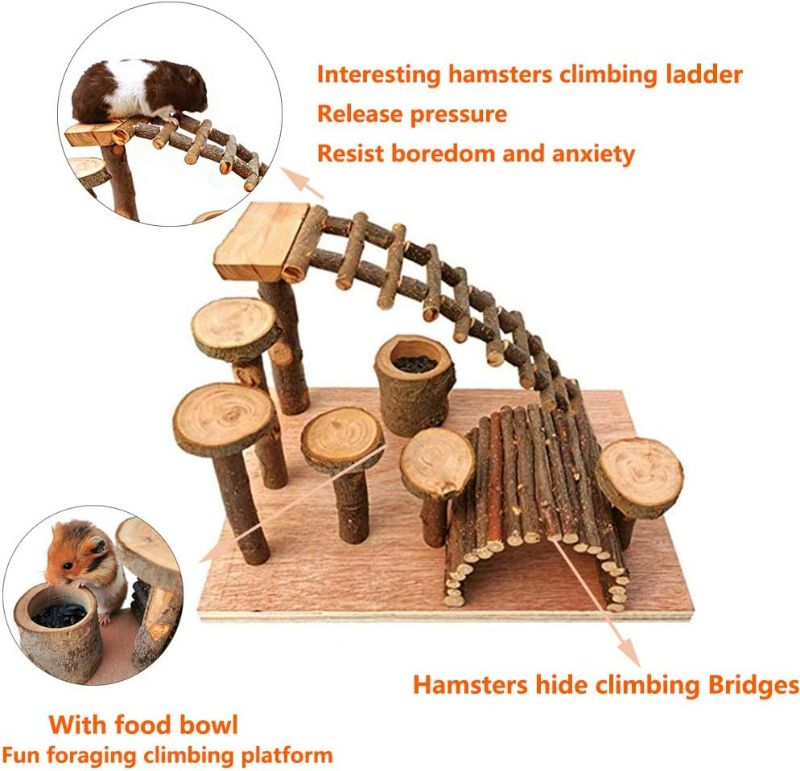 Photo 2 of Tfwadmx Wooden Hamster Bridge, Small Animals Climbing Ladder Activity Set Platform Ramps Playground Toys for Mouse Dwarf Hamster Gerbil Rat Sugar Glider Syrian Hamster
