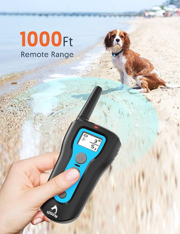 Photo 4 of PATPET Shock Collar for Large Dog - Rechargeable Dog Training Collar with Remote for Medium Large Dogs 1000Ft Remote Range 3 Training Modes IPX7 Waterproof Blue,For 1 dog
