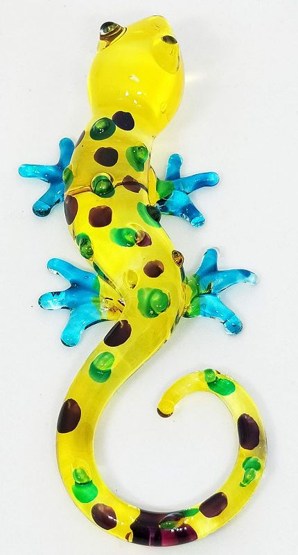 Photo 3 of Craftnity Gecko Handmade Animals Hand Blown Glass Figurines Tiny Miniature Doll House Art Home Decor Collectible Best for All Occasion Gift Idea Souvenir #01 (Yellow)
