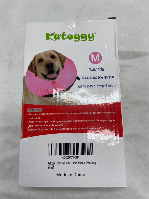 Photo 2 of Katoggy Inflatable Dog Cone Collar, Soft Protective Recovery Dog Collar for After Surgery, Adjustable Elizabethan Collar for Small/Medium/Large Dog and Cats to Prevent from Biting & Scratching Medium Pink