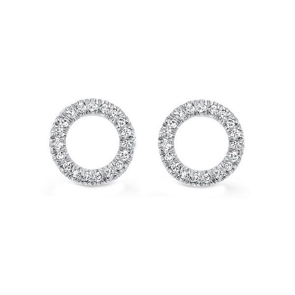 Photo 1 of 14K White Gold Circle Stud Earrings With 1/20 Carat Diamond 