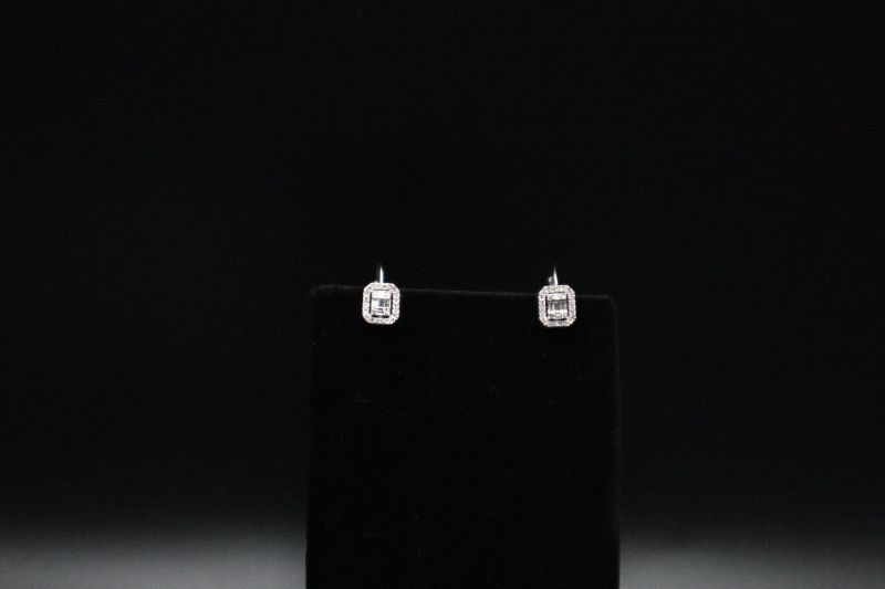 Photo 2 of 14K White Gold Halo Earrings with 1/3 Carat Diamond 