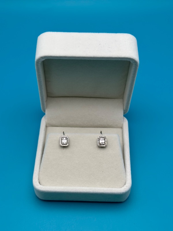 Photo 3 of 14K White Gold Halo Earrings with 1/3 Carat Diamond 