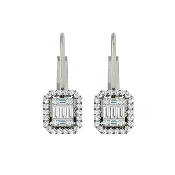 Photo 1 of 14K White Gold Halo Earrings with 1/3 Carat Diamond 