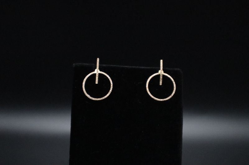 Photo 2 of 14K Yellow Gold Hoop Stud Earrings With 1/4 Carat Diamond 
