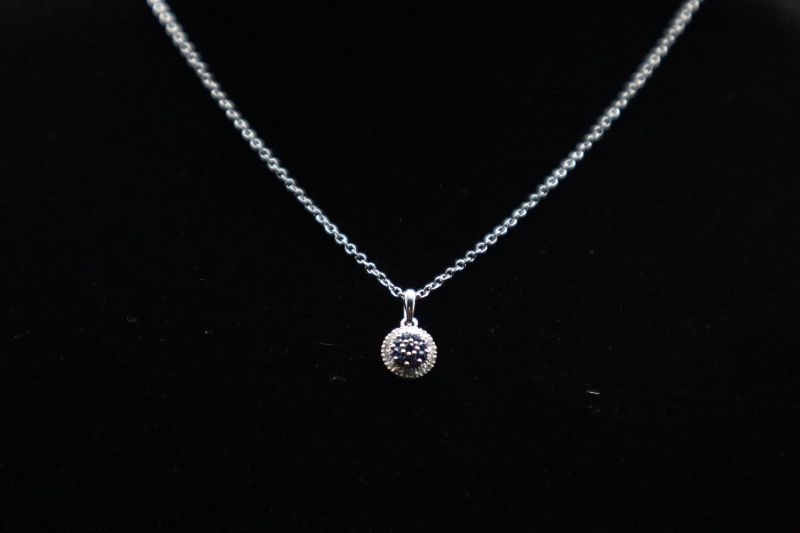 Photo 2 of 14K White Gold Pendant Necklace With 1/20 Carat Diamond And 1/10 Carat Sapphire Stone 