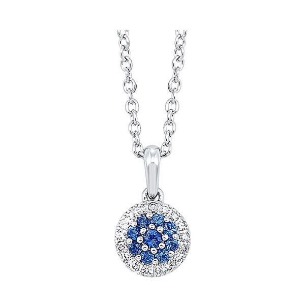 Photo 1 of 14K White Gold Pendant Necklace With 1/20 Carat Diamond And 1/10 Carat Sapphire Stone 