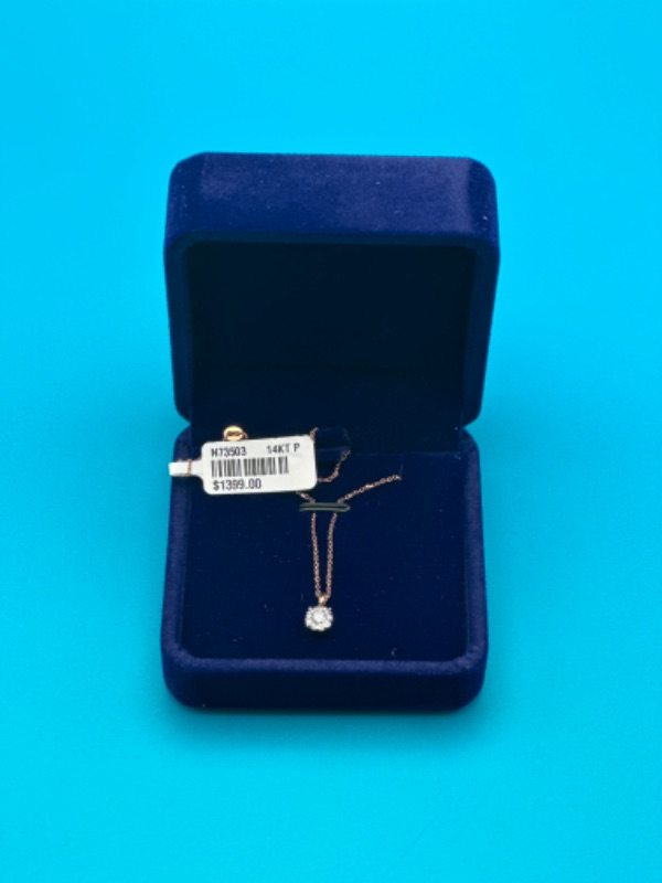 Photo 4 of 14K Pink Gold Pendant Necklace With 1/4 Carat Diamond