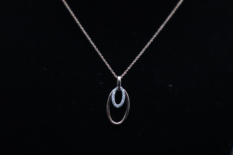 Photo 2 of 10K White and Pink Gold Pendant Necklace With 1/10 Carat Diamond