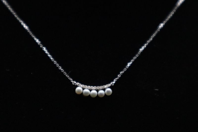 Photo 2 of 10K White Gold and Pearl Necklace With 1/2 Carat Diamond 