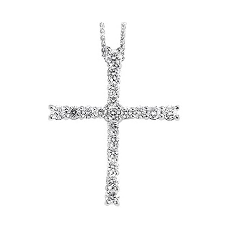 Photo 1 of 14K White Gold Cross Pendant Necklace With 1/2 Carat Diamond 