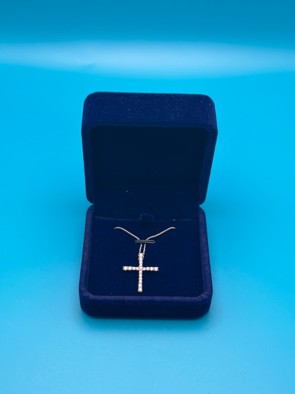 Photo 3 of 14K White Gold Cross Pendant Necklace With 1/2 Carat Diamond 