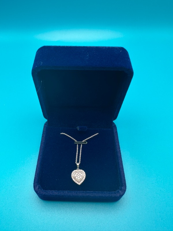 Photo 3 of Silver Pendant Heart Necklace With 1/5 Carat Diamond 