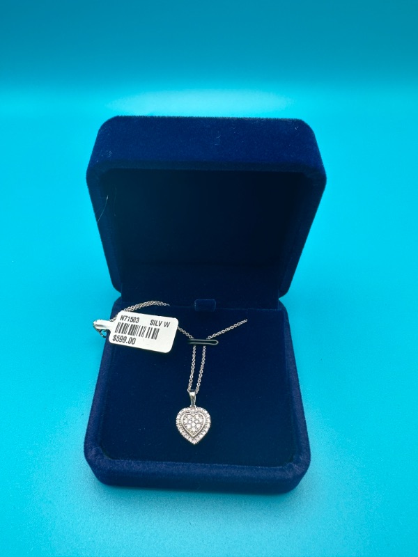 Photo 4 of Silver Pendant Heart Necklace With 1/5 Carat Diamond 