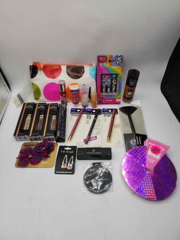Photo 1 of Miscellaneous Variety Brand Name Cosmetics Including ((Sally Hansen, Trolls, Bubble Yum, Elf, Maybelline, Revlon, Vincent Longo, Blossom )) Including Discontinued Makeup Products