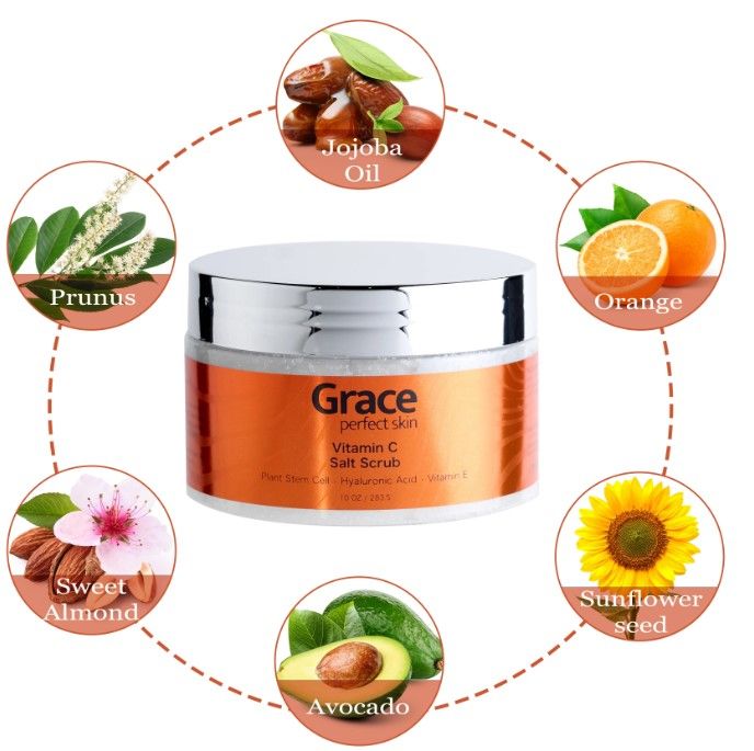 Photo 1 of Vitamin C Salt Scrub Improve Appearance of Skin Salt Scrub Vitamin C Jojoba Oil Orange Avocado Sweet Almond Sunflower Seed Prunus Flower Brighten Skin Tone Hyaluronic Acid Deep Hydration Reduce Redness Nourishing Hydrating Stimulates Skin Cells New 