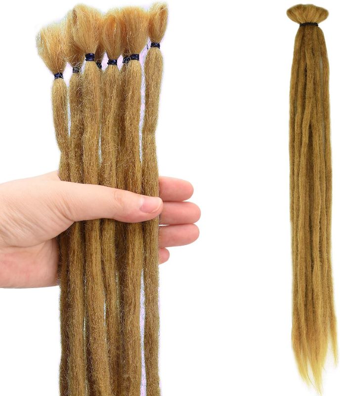 Photo 1 of Noverlife 10 Strands 50cm/20" Mustard Yellow Dreadlock Extensions, Single Ended Crochet Synthetic Dreadlocks