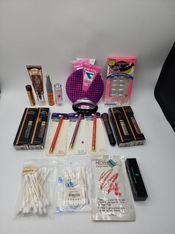 Photo 1 of Miscellaneous Variety Brand Name Cosmetics Including (( Maybelline, Revlon, Vincent Longo, Burt bees, Cabbots, Naturistics, Blossom, Karina)) Including Discontinued Makeup Products