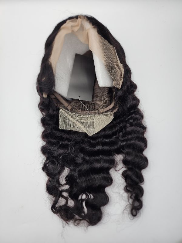 Photo 2 of 16 Inch Deep Wave Human Hair Wigs 100% Human Hair 23*4, with Lashes, Wig Cap, and Hair Tie