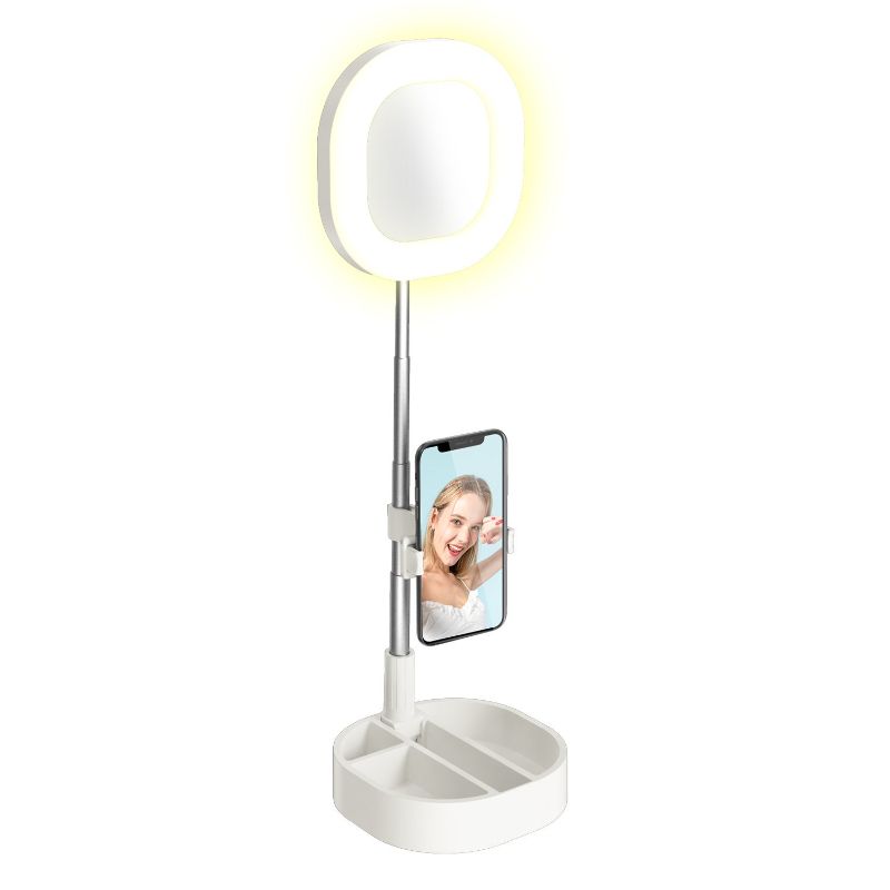 Photo 1 of Mirror Selfie Ring Light With Phone Holder & Storage, 3 Light Modes USB Powered Extends Up To 22.5" Foldable New 