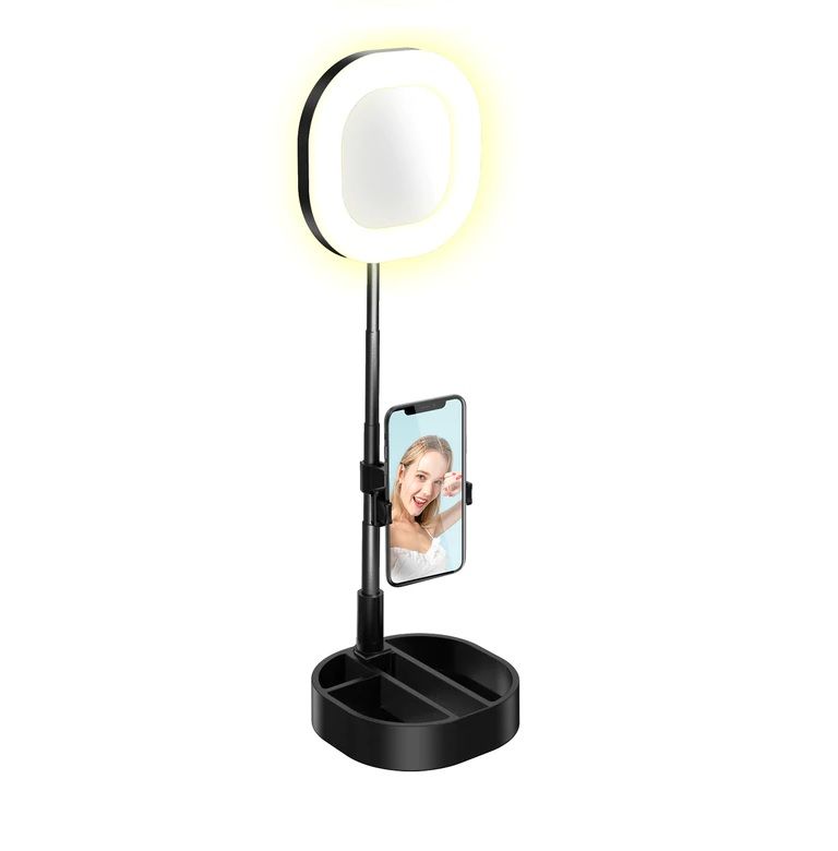 Photo 1 of Mirror Selfie Ring Light With Phone Holder and Storage 3 Lighting Modes USB Powered Extends Up To 22.5 Inches Foldable for Travel New 