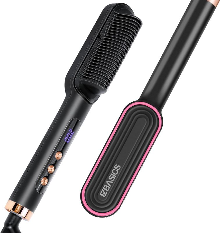 Photo 1 of Hair Straightener Brush EZBASICS Ionic Hair Straightening Brush with 9 Heat Levels for Frizz-Free Silky Hair, 30s Fast Heating Anti-Scald & LED Screen, Perfect for Professional Salon at Home