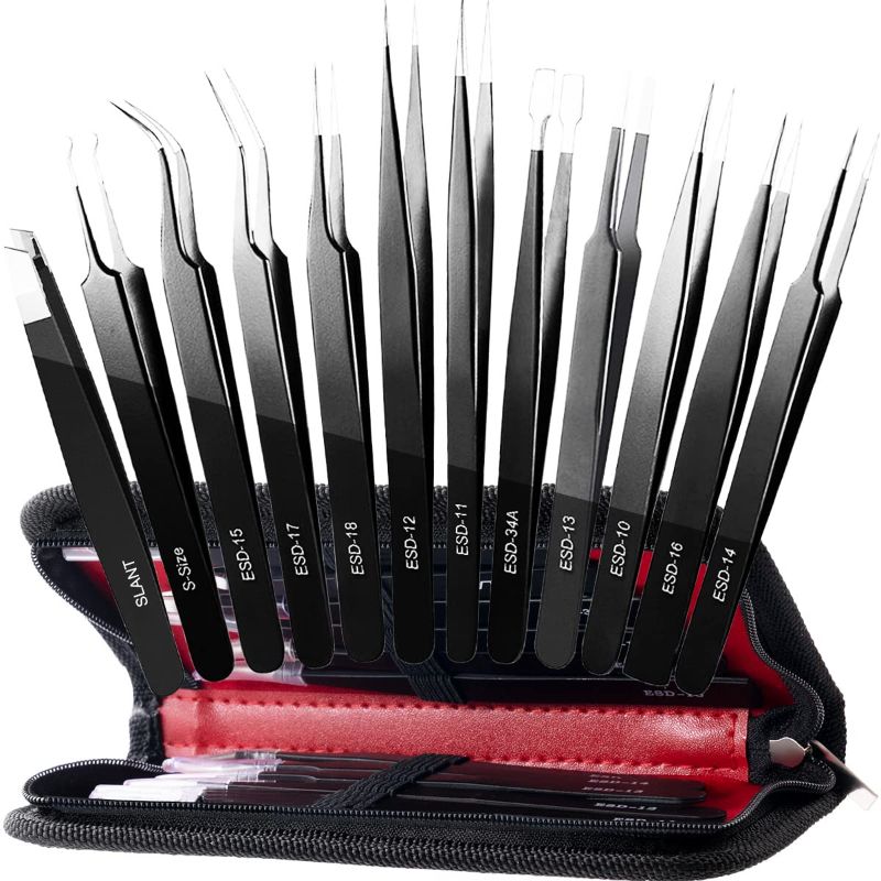 Photo 1 of Precision Tweezer Set - 11 Pack with Organized Case