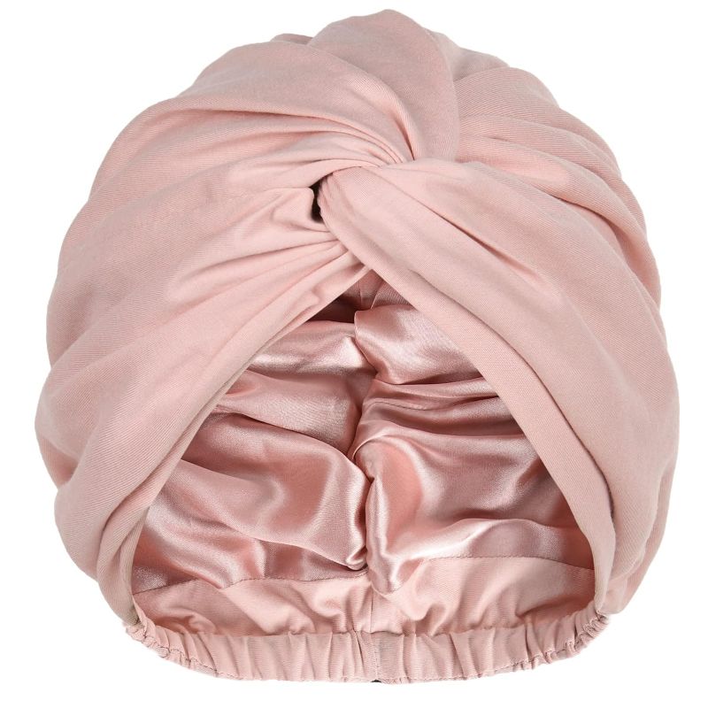 Photo 1 of YANIBEST Turbans for Women Satin Bonnet Silk Bonnet for Sleeping Head Wraps Adjustable Twisted Headwrap Pink