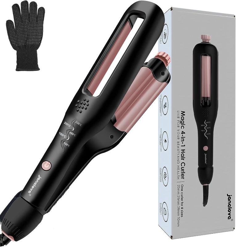 Photo 1 of janelove 4-in-1 Adjustable Hair Waver, Beach Waver Curling Iron, Deep Waver for Customizable Waves (0.87-1.25in), 5 Temps with LED Display