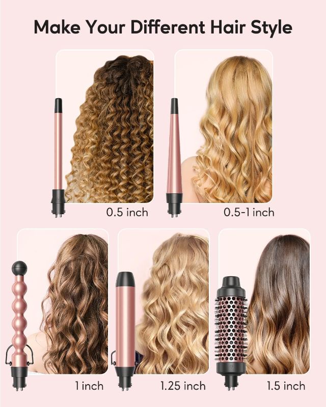 Photo 2 of Wavytalk 5 in 1 Curling Iron,Curling Wand Set with Curling Brush and 4 Interchangeable Ceramic Curling Wand(0.5”-1.25”),Instant Heat Up