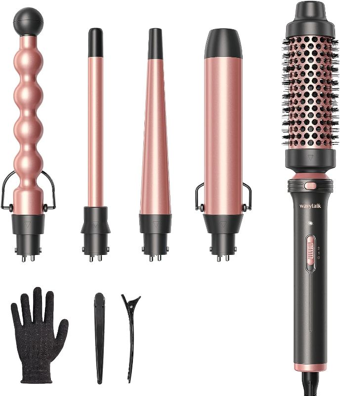 Photo 1 of Wavytalk 5 in 1 Curling Iron,Curling Wand Set with Curling Brush and 4 Interchangeable Ceramic Curling Wand(0.5”-1.25”),Instant Heat Up