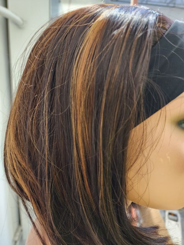 Photo 3 of Aline Bob Dark Brown with Carmel/Honey Highlights Built IN Black Headband Comes with a Floral Headband New