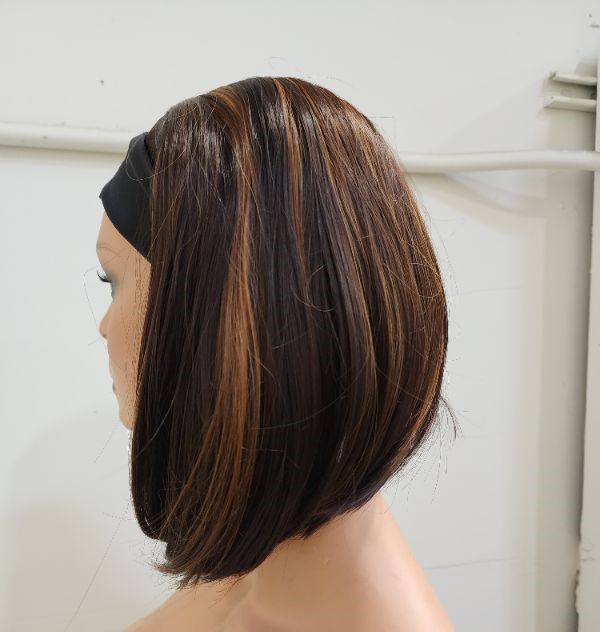 Photo 2 of Aline Bob Dark Brown with Carmel/Honey Highlights Built IN Black Headband Comes with a Floral Headband New