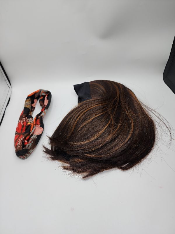 Photo 4 of Aline Bob Dark Brown with Carmel/Honey Highlights Built IN Black Headband Comes with a Floral Headband New