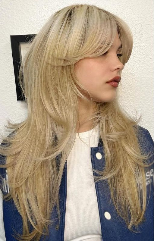 Photo 1 of Blonde Wig with Bangs Wavy Strawberry Blonde Wig Honey Blonde Wig Dirty Blonde Wig with Bangs Layered Wig for Women Long Straight Wavy Ombre Golden Blonde Wig