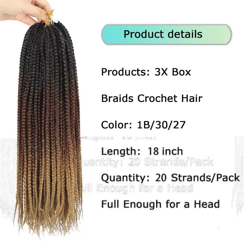 Photo 2 of Crochet Box Braids Hair pre looped Goddess Box Braids Crochet Braiding Hair 7 Packs Crochet Box Braids 3x Box Braids Crochet Hair (18 inch, 1B/30/27)