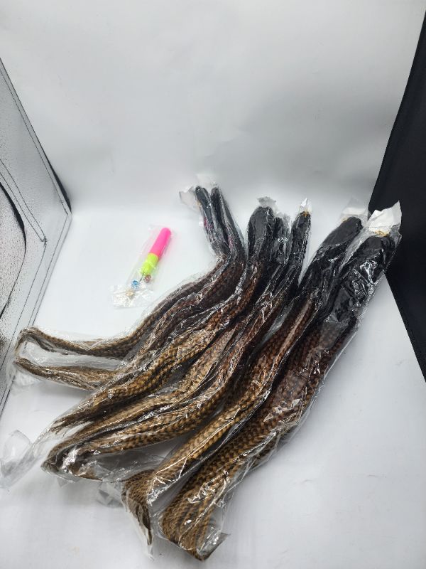 Photo 4 of Crochet Box Braids Hair pre looped Goddess Box Braids Crochet Braiding Hair 7 Packs Crochet Box Braids 3x Box Braids Crochet Hair (18 inch, 1B/30/27)