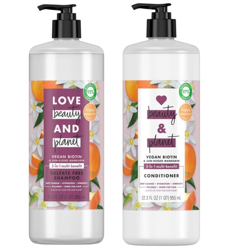 Photo 1 of Love Beauty and Planet Vegan Keratin & Sun-Kissed Mandarin Sulfate Free Shampoo & Conditioner - 32.3 Fl Oz Each New
