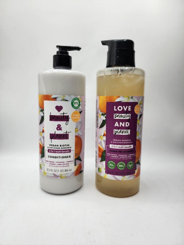 Photo 2 of Love Beauty and Planet Vegan Keratin & Sun-Kissed Mandarin Sulfate Free Shampoo & Conditioner - 32.3 Fl Oz Each New