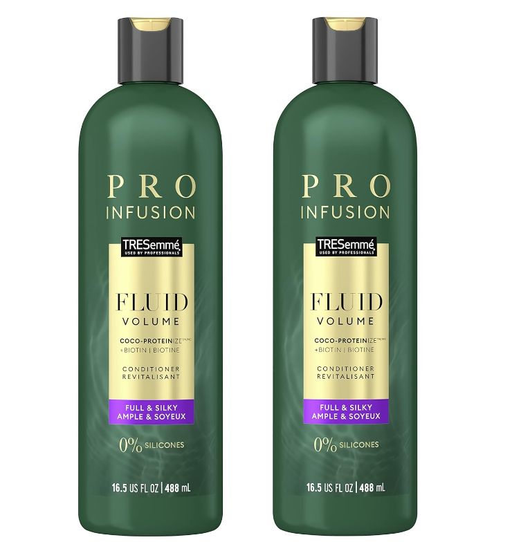 Photo 1 of 2 Pack TRESemmé Cruelty-Free Pro Infusion Fluid Volume Conditioner For Full & Silky Hair Infused With Natural Coconut Droplets + Plant-Based Salon Protein + Biotin 16.5oz