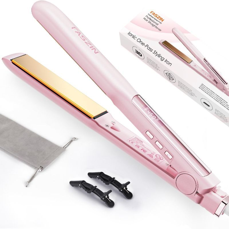 Photo 1 of Professional Hair Straightener, 1.18 inch Ionic Titanium Plate, 20S Fast Heat Up Flat Iron with Clear LED Display, 2 in 1 Straightener and Curler Styling Tool for Straighten Hair (Pink)