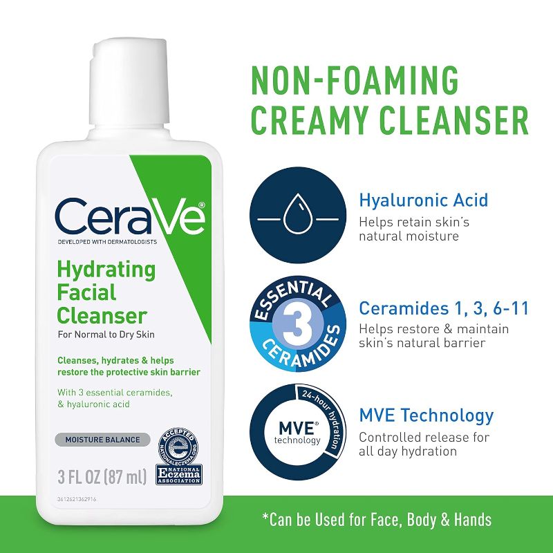 Photo 3 of CeraVe AM Face Moisturizer with SPF, PM Face Moisturizer & Hydrating Face Wash Skin Care Routine for Morning & Night | Travel Size Toiletries | 3oz Lotion + 3oz Lotion + 3oz Cleanser