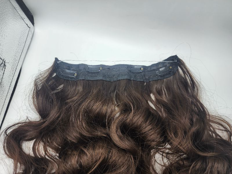 Photo 2 of Invisible Wire Hair Extensions 20 Inch with Transparent Wire Long Wavy Medium Brown Hair Extensions 4 Clips in Hair Extension