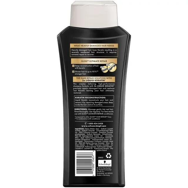 Photo 2 of Schwarzkopf Gliss Hair Repair Shampoo, Ultimate Repair, 13.6 Ounce